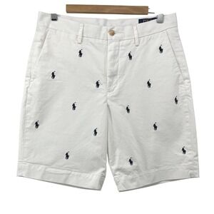 Polo Ralph Lauren Mens Shorts Chino White Blue All Over Pony Print Size 31